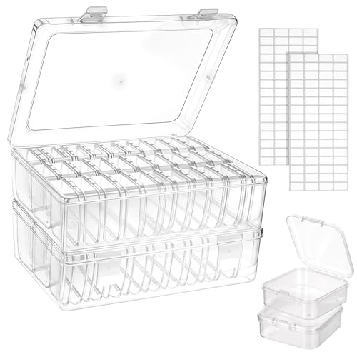 Image of Clear Plastic Bead Organizer Storage Box Container, 60 Pcs Small Rectangle Plastic Beads Containers with Lids, 2 Large Bead Organizers for DIY Art Craft Bracelet Jewelry Making