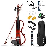 Vangoa Electric Violin, 3/4 Silent Electric Violin Kit for Beginners Adults Teens Solid Wood Electric Fiddle Starter Set, Red Color