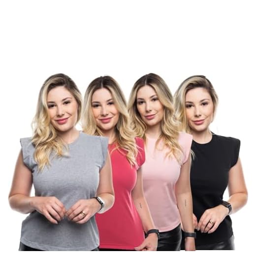 M. TSHIRTS, Kit 4 Camisetas Feminina Muscle Tee Manga Curta Basica Lisa Tamanho:GG;Cor:Preto+Pink