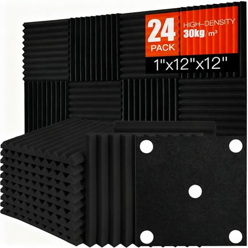 Akustikpaneele 24 Stücke Akustikschaumstoffplatten Schallabsorbierende Platten Keile Schalldämmung Schallisolierung für Studio Büro Akustische Behandlung Schwarz 30x30x2.5cm