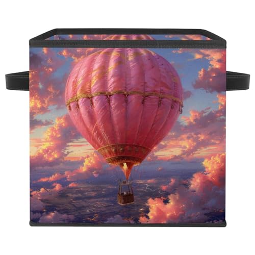 Panier de rangement durable en cuir et textile rose - 2