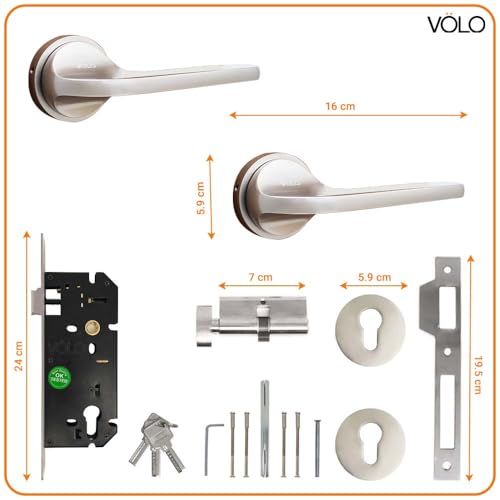 Image of Volo Mortise Door Lock Set with Brass Cylinder and 10 inch Lock Body for Home /Hotels /Office in Satin Finish (Satin Silver) Model No. 2089 (HOR) (Bedroom Door Mortise Lock)