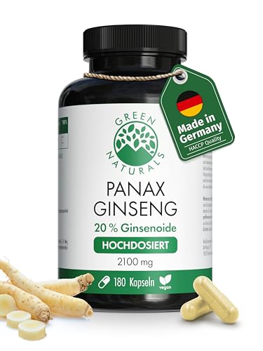 Green Naturals® Panax Ginseng - Hochdosiert: 2100mg Koreanischer Panax Ginseng Extrakt mit 20% Ginsenoide pro Tagesdosis - Panax Ginseng C.A. Meyer - 2 Monate Vorrat