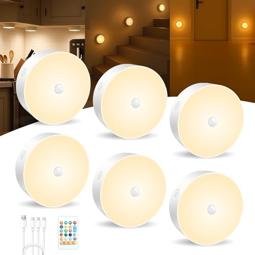 Image of WANIDEA Under Cabinet Lighting for Kitchen,Clost, Display Cabinet, Bookshlef, Indoor,6 Pack,1200mAh Battery Rechargeable Puck Lights with Hooks Closets, Magnetic Stickers