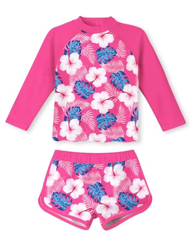 Image of TUONROAD Girls 2 Pieces Rash Guard Swimsuit Long Sleeve Tankini for 4-10 Years