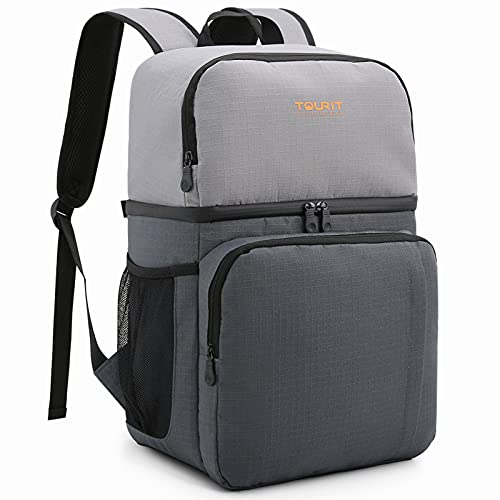 TOURIT Zaino Termico Frigo 28L Doppi Strati Borsa Termica Pranzo per Campeggio, Picnic, Tutti i Giorni (Grigio)