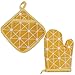 Cabilock Mitaines de Four Micro-Ondes Gants Résistant à La Chaleur Tapis Gants de Protection Gants D'isolation 2Pcs Gants 2Pcs Coussins Jaune