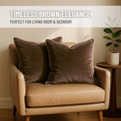 Blau Marité 2 Pack Velvet Decorative Throw Pillow Covers, 20"x20", Brown and Camel, Solid, Modern, Contrast Piping, Indoor Use, Bedroom & Living Room by Blau Marité - Image 4