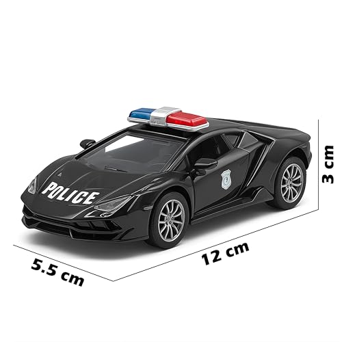 Image of VGRASSP 1:32 Scale Mini Die Cast Super Police Car Toy for Kids with Pull Back Action - Off-Road Scale Model with Rubber Tires, Realistic Design Openable Doors - Color As Per Stock