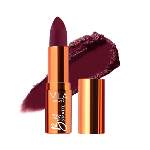 Image of Mila Beaute Bold & Matte Long-Lasting Lipstick | Highly Pigmented Soft Matte Finish | Lightweight & Hydrating with Jojoba Oil | Shade - (Cherry Bomb 4.2g)