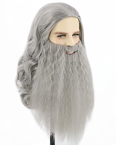 LeMarnia Grey Men's Long Curly Wig and Beard Halloween Cosplay Costume Wig, Gray, 18 Inch (Pack of 1) - Image 3