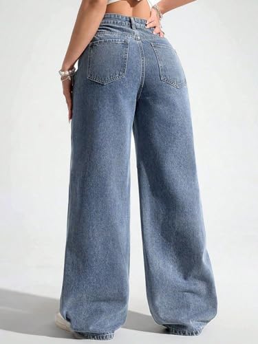 Image of KOTTY Women's Wide Leg Denim Jeans | Relaxed Fit High Waist Stylish Jeans