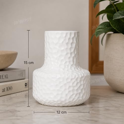 Image of Divyakosh Small White Decorative Plastic Vase for Home Decor, Living Room | Flower Vase for Center Table, Shelf, Bedroom & Office Decoration | Home Decoration Items | Decorative Pots for Flowers |