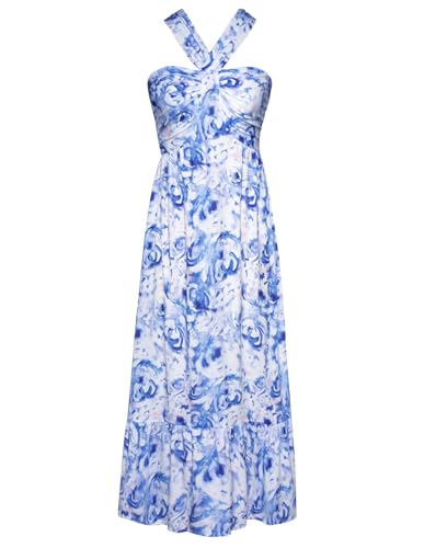 Image of GRACE KARIN Womens Summer Floral Dresses 2026 Boho Maxi Dress Flowy Halter Sundress Casual Vacation Beach Clothes with Pocket