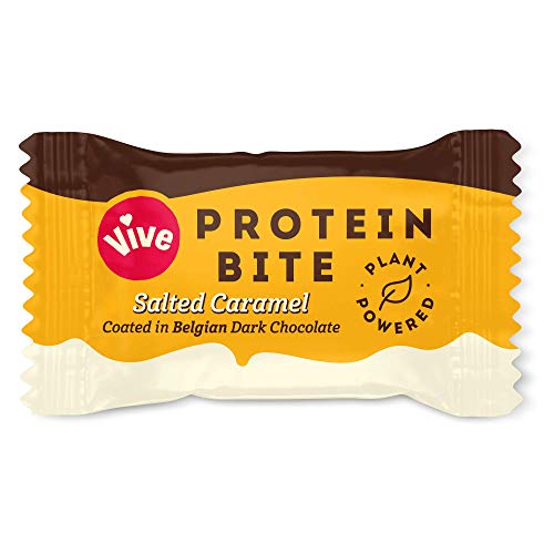 Vive Protein Bites, Gluten Free, High Fibre, Vegan Snacks, Mini Protein Bars, Dark Chocolate Coated Salted Caramel Flavour, 6 x 20g