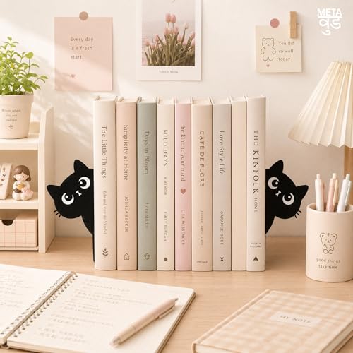 Image of Cute Kitten Metal Bookends Set of 2 - Heavy Duty Bookend for Shelves, Desk & Office, Decorative Book Organizer & Books Holder, Non Slip Metal Bookends for Books