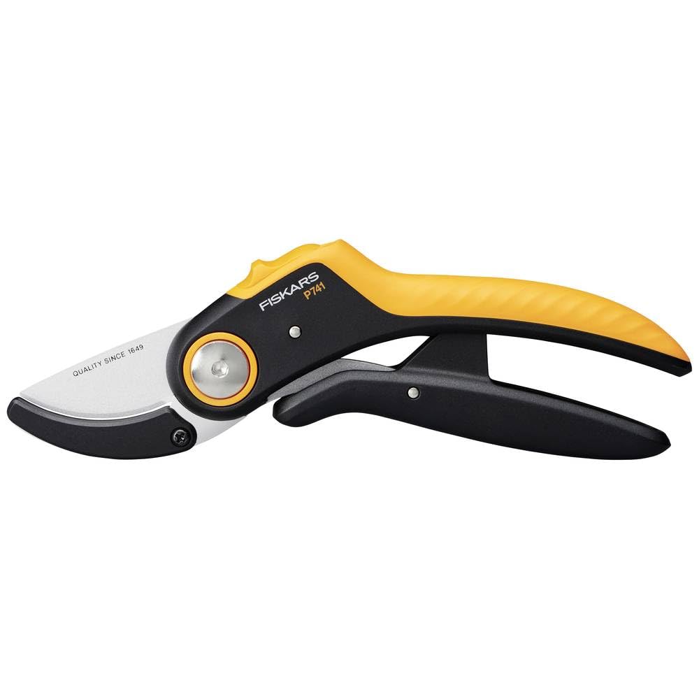 Fiskars Amboss-Gartenschere, Plus PowerLever, P741, Für trockenes und hartes Holz, Antihaftbeschichtet, Edelstahl-Klingen, Länge: 22,1 cm, Schwarz/Orange, 1057171