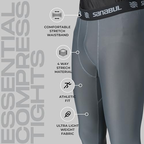 Sanabul ETG-L Men'S Steel Grey Compression Pants, Large - Essential Workout Jiu Jitsu Leggings For Running, Gym, Sports & Martial Arts thumb #4