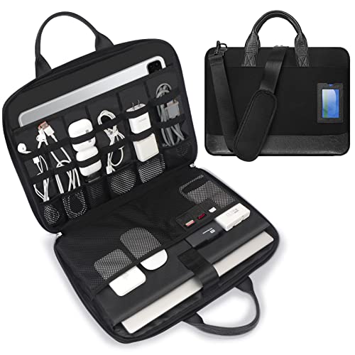 Simpolor 13.3’’ Laptop Case Sleeve, Electronic Organizer Waterproof Laptop Bag with Outside Card Holder, 3-Layer Shockproof 13 inch Laptop Sleeve for Macbook iPad HP Dell ASUS ACER, Black