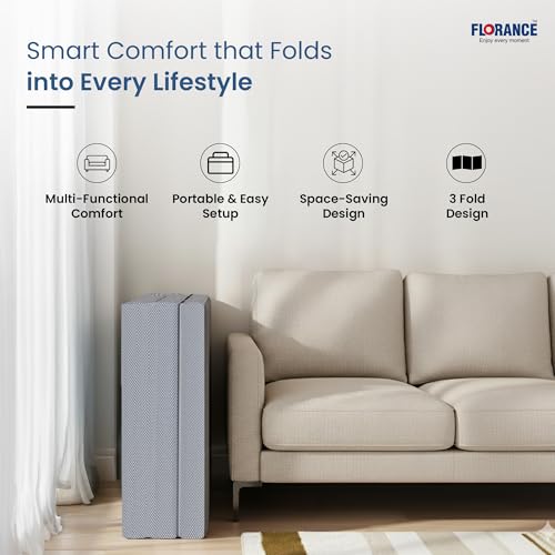 Image of Florance Tri-Fold Cooling Gel Memory Foam Mattress | Triple-Layer Medium-Firm|Breathable Fabric | Portable Foldable Bed for Guests, Camping & Travel | 6-Year Warranty| King Size|72x72x4 Inch