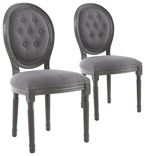 Menzzo Louis XVI Lot de 2 Chaises médaillon capitonné, Bois/Gris, 51 x 51 x 72 cm
