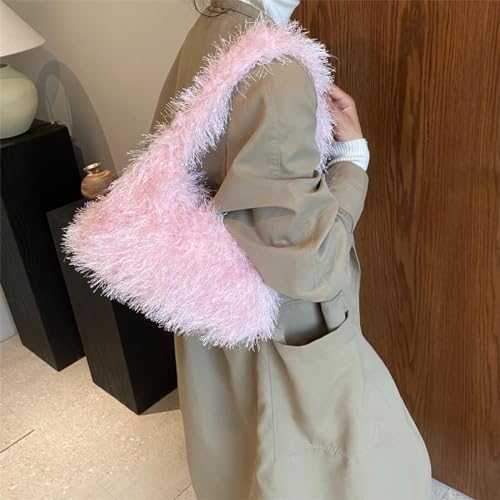 Image of Fluffy Shoulder Hobo Bag Handbag and Purse Women Y2K Fuzzy Soft Plush Underarm Tote Bag