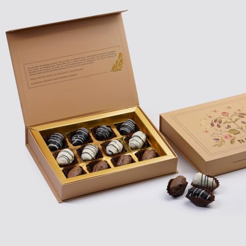 Image of NATUF Dates Chocolate Gift Box - White & Dark Chocolate Coated Dates | Luxurious Middle Eastern Treat | Premium Chocolate Dates Sweet Gift Box for Gifting & Snacking | 100% Plant-Based Healthy Snack | 12 Pcs (180g)