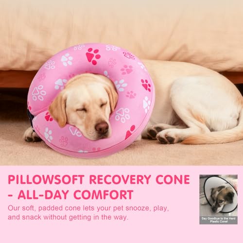 Image of BEAUTYZOO Dog Cone Alternative After Surgery for Large Medium Small Dogs, Soft Inflatable Cone Collar for Dogs Cats, Pet Neck Donut E Collar Dog Recovery Collars to Stop Licking, Paw Pink, L