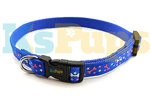 Image of Dog Collar Leash Set Puppy Printed - Adjustable 15 MM Nylon Collar with Leash for Small Pet and Puppies, Color-Full Collar Leash Set for Puppies, Dog & Cat (15mm Paw Print (Blue))