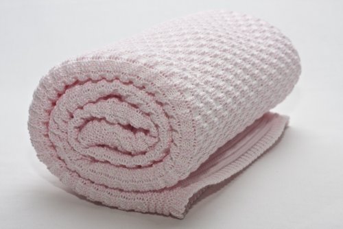 Sonnenstrick SODE3 Erstlingsdecke/Babydecke/Kuscheldecke/Strickdecke aus 100% Bio Baumwolle kba 80 x 80 cm rosa weiss