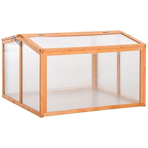 Outsunny Frühbeet Treibhaus Gewächshaus Frühbeetkasten Pflanzenbeet mit Abdeckung aus Holz und Polycarbonat wetterfest Orange 90 x 80 x 58 cm Cover