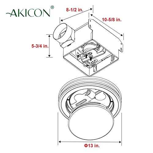 Image of Akicon Ultra Quiet Bathroom Exhaust Fan with LED Light 80CFM 2.0 Sones Round Bathroom Ventilation Fan with Frosted Glass Cover (Oil Rubbed Bronze)