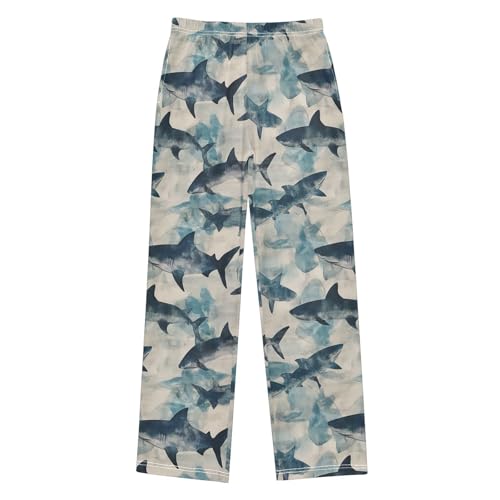 Boys' Pants Ocean Watercolor Sharks Blue Long Bottoms Jogger Pants Elastic Waist Trousers with Pockets S-XL
