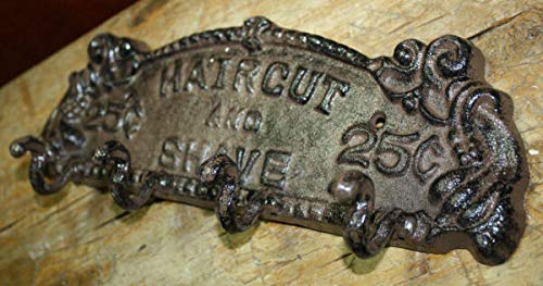 Castironsignssuppliesforhaircutshave25centscoathattowlhookhangerrackforhomedecorwalldecor Urban Country Home Decor Cast iron signs supplies for hair cut shave 25 cents coat hat towl hook hanger rack for home decor wall decor urban country home decor
