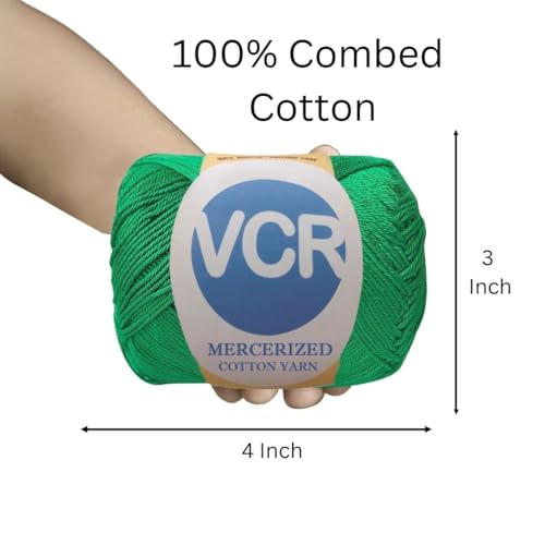 Image of VCR 4 Ply Shamrock Green 100% Mercerized Cotton Yarn, 60 Grams Hank, 190 Meters Length, Cotton Combed Ball, Smooth and Glossy Crochet Yarn for Crochet and Knitting, Pack of 1, Suitable for DIY Crafts
