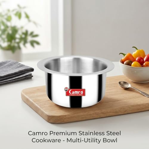 Image of Camro Tripro Triply Artisian Patila Steel 10 Litre Stainless Steel Kitchen Tope Bhagona Cookware for Cooking Boiling Steaming with Induction Base