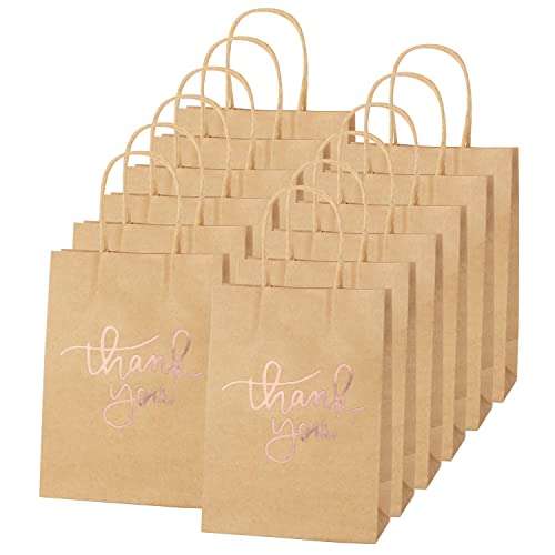 24 Papiertüten mit Henkel - Kraft Papiertüte mit Danke Schriftart, Für Partys, Geschenk, Brottüten, Papiertragetaschen, Säckchen, Packpapier Tüten Weiß Cover