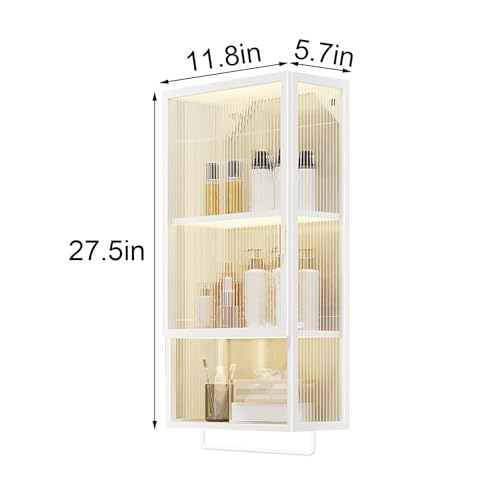 Gabinete de baño montado en la pared, botiquín de metal con puerta de cristal, organizador sobre el inodoro con barra de toalla y estantes desmontables