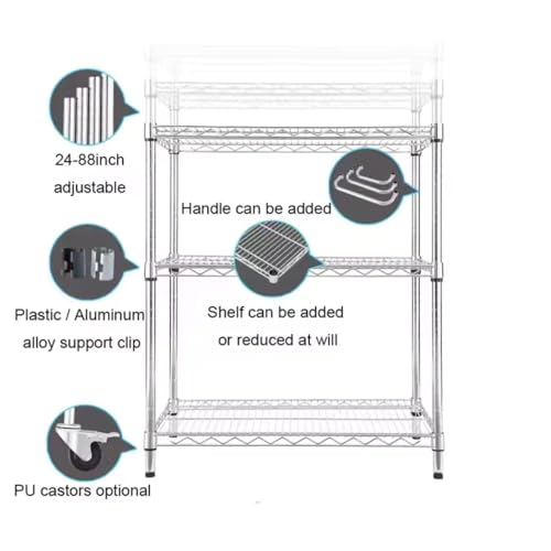 Image of Premium Heavy-Duty 3-Tier Chrome Metal Wire Storage Rack Shelf Organizer | Adjustable Multipurpose Freestanding Shelving Unit for Home, Office, Kitchen | Size 17 inch D x 27 inch W x 30 inch H Inch