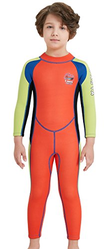 DIVE & SAIL Boys Girls 2.5mm UV Protective Thermal Swim Suits Long Sleeve One Piece Wetsuit Stretchy Full Suit Orange L