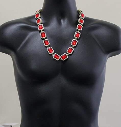 Generic Mens Icy Simulated Red Ruby Chain 14K Gold Plated Necklace Hip Hop Fashion thumb #5