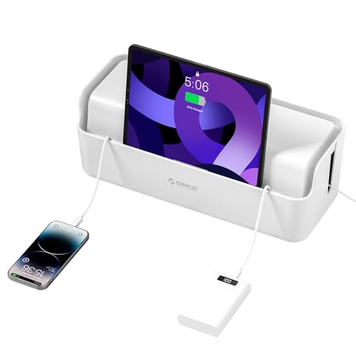 ORICO ケーブルボックス 電源タップ 配線隠し 白 幅43×奥行17×高さ15cm 大容量 コード隠し ケーブル 収納 コンセントボックス デスク 配線 整理 いたずら防止 蓋つき 防塵 スマホ&タブレット スタンドとして利用可能 インテリア おしゃれ 寝室 リビング オフィス