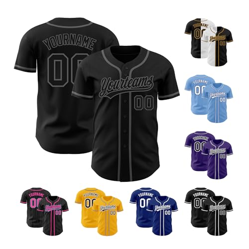 Black Grey Baseball Jerseys Personalized Stitched Team Name Number Logo Men Women Youth Custom Hip...