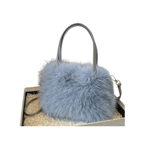 Image of Qiantull Plush Handbag Women's Fluffy Shoulder Bag Tote Bag Furry Faux Fur Handbag with Shoulder Strap Bag Shoulder Bag for Women Autumn Winter Blue