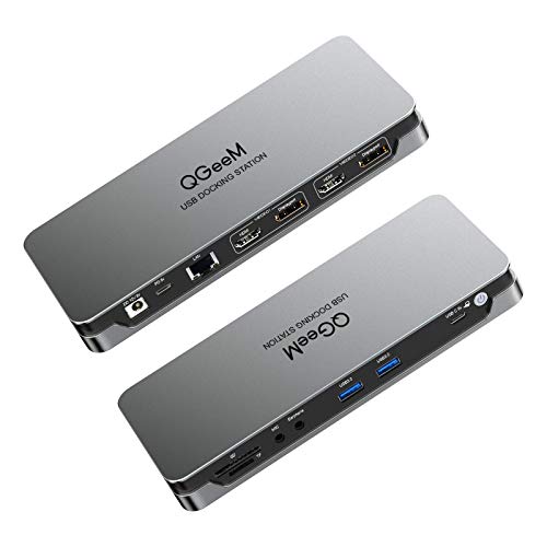 QGeeM USB C Docking Station,4K@60Hz Laptop Docking Station Dual Monitor,Thunderbolt 3 Dock Compatible with MacBook and Windows(Dual Video:HDMI,Displayport,85W PD,RJ45,Audio,USB 3.0)