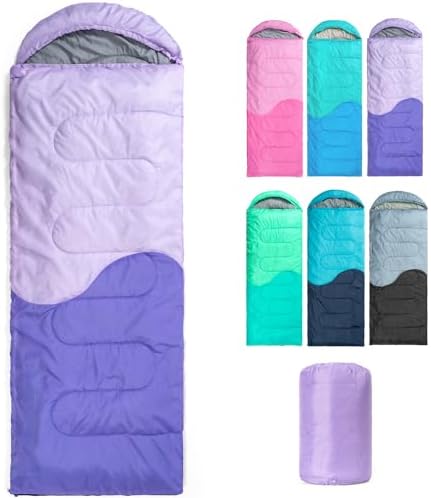 Sleeping Bag - 3 Seasons for Adults Kids Boys Girls Camping Hiking - Warm Cold Weather Lightweight Portable with Compression Bag for Backpacking in Spring, Summer, Fall and Winter