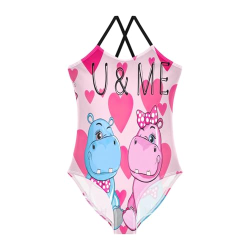 Toddler Girl Swimsuit One Piece, Summer Beach Swimsuit Girls 3-10 Y, Cute Hippos Pink