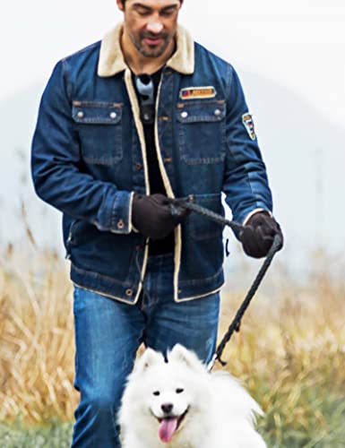 Yiseven Men's Merino Rugged Shearling Sheepskin Leather Gloves Lambskin Short Cuff Thick Fur Warm Wool Lined For Winter Cold Weather Dress Driving Work Gifts, Dark Brown Size Small #TOP6