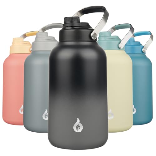 Image of BJPKPK 1 Gallon Water Bottle Insulated, Dishwasher Safe 128oz Large Water Jug with Metal Handle & BPA Free Spout Lid, Stainless Steel Metal Jug for Gym, Sports & Hiking, Black Grey