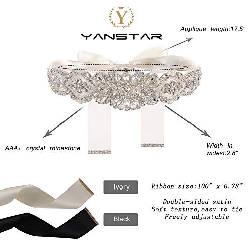 Yanstar Handmade Gold Rhinestone Crystal Wedding Bridal Belt Sash With Black Ribbon Sashes for Evening Party Prom Bridesmaid Dress